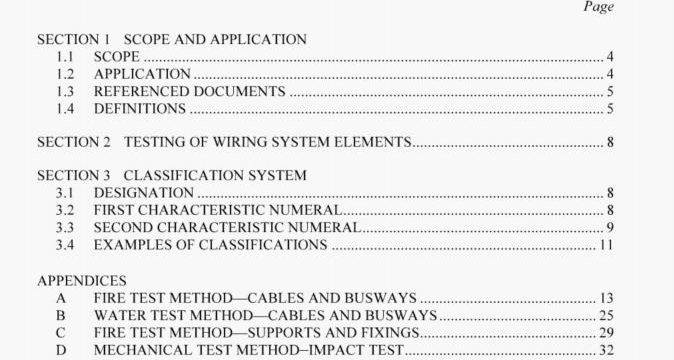 Classification of the fire and mechanical performance of wiring system elements